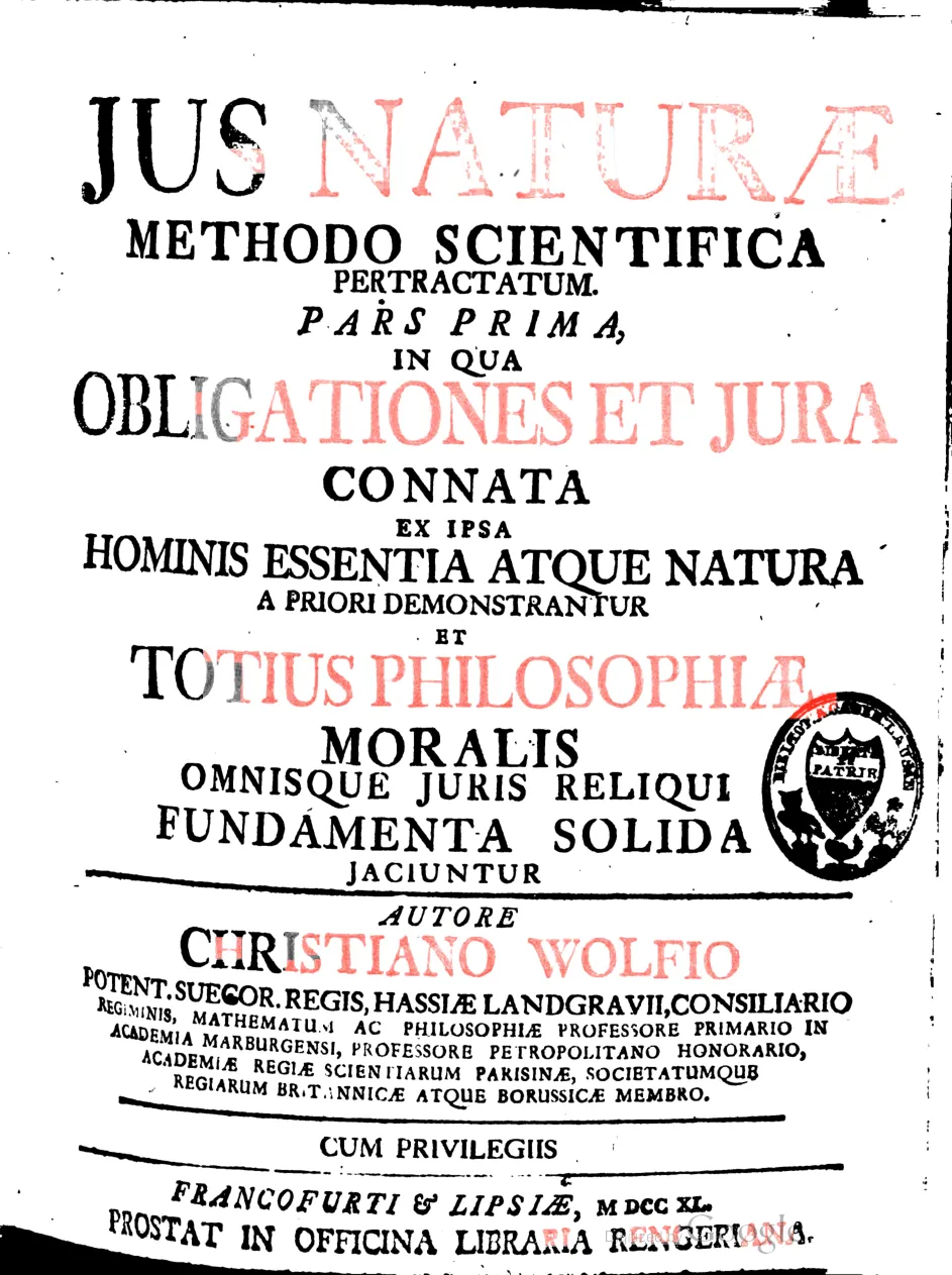 Christian Wolff, Jus Naturae, 1740 title page