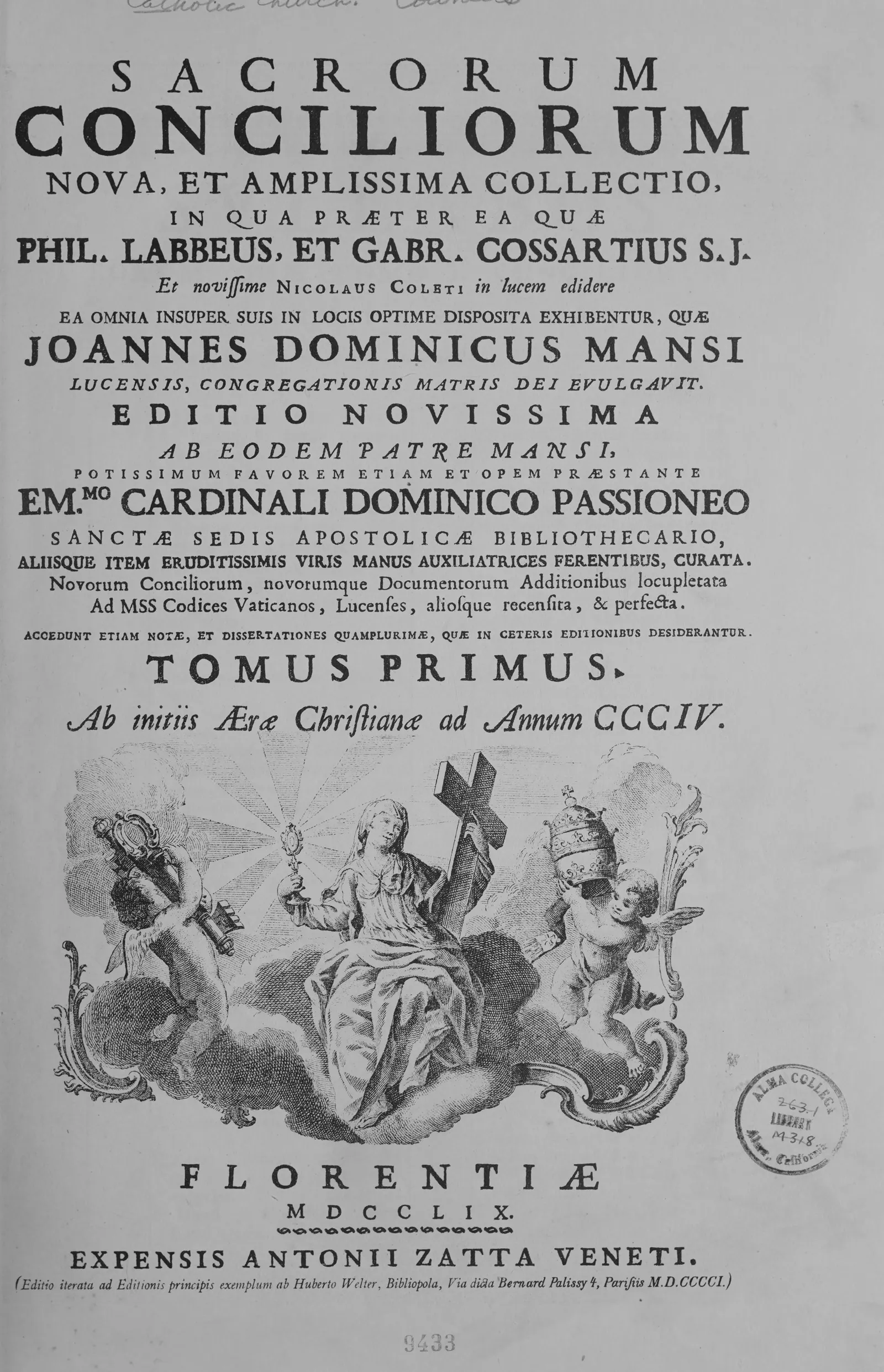 Mansi, Sacrorum Conciliorum nova et amplissima collectio, volume 1, 1759 title page